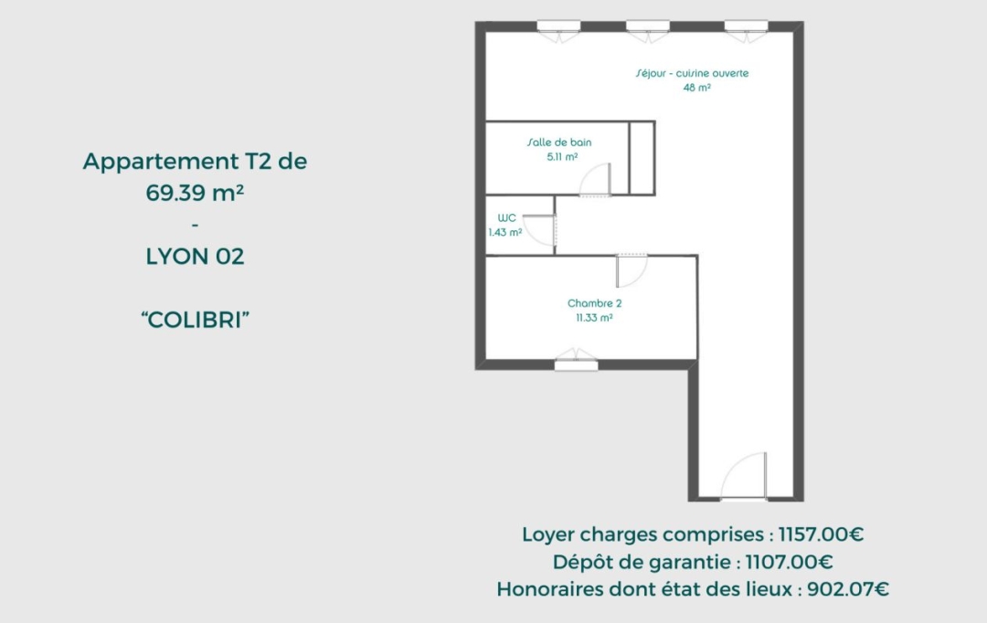 Annonces OULLINS : Appartement | LYON (69002) | 69 m2 | 1 157 € 