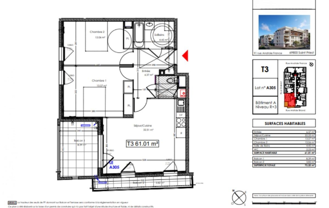 Annonces OULLINS : Appartement | SAINT-PRIEST (69800) | 61 m2 | 295 900 € 